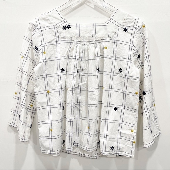 Madewell Embroidered Windowpane Square Neck Button Down Top Size X-Small - Picture 7 of 14